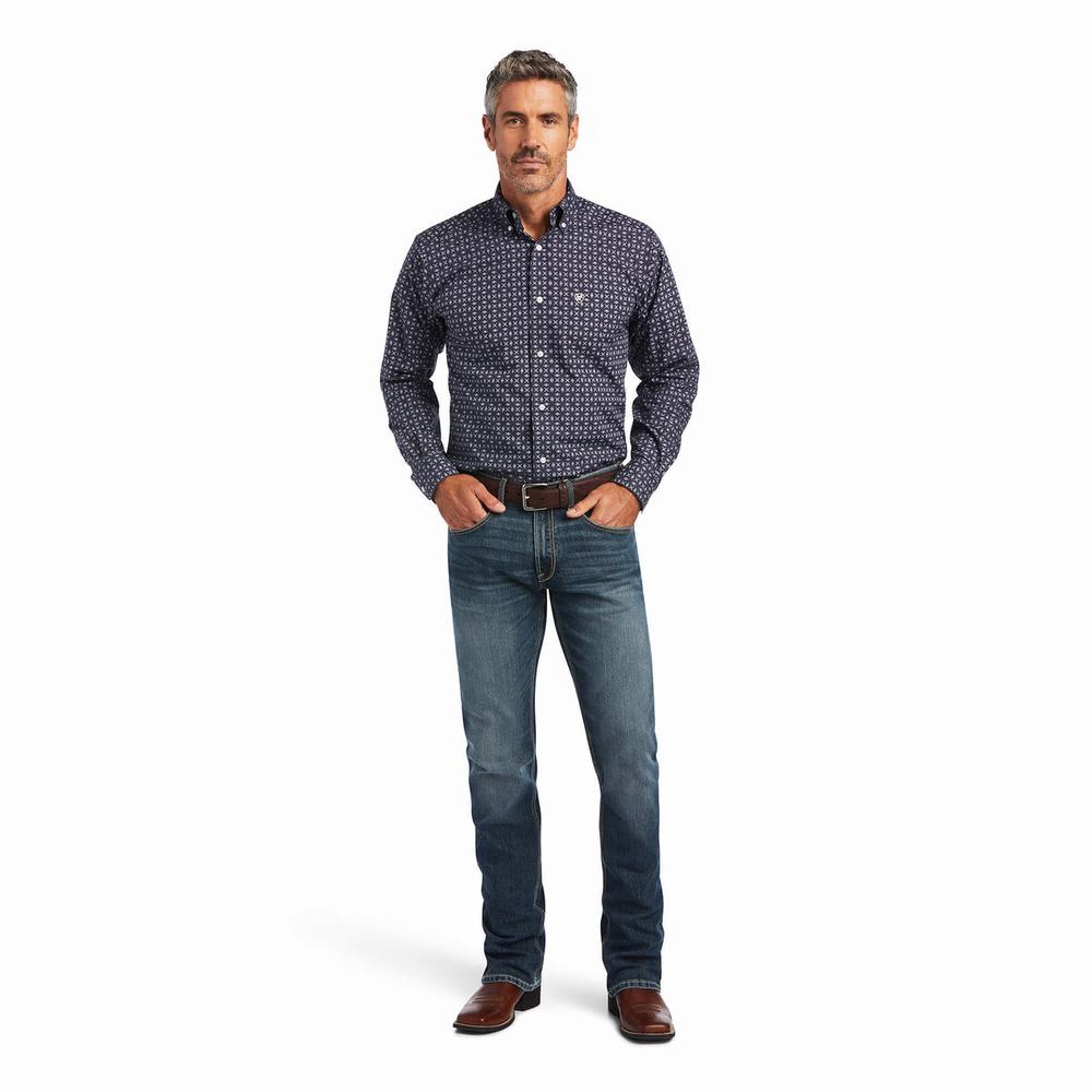 Men's Ariat Arman Fitted Shirts Blue | PYXJ-87504