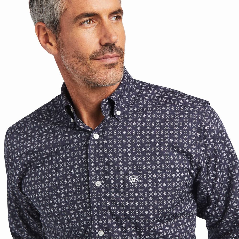 Men's Ariat Arman Fitted Shirts Blue | PYXJ-87504