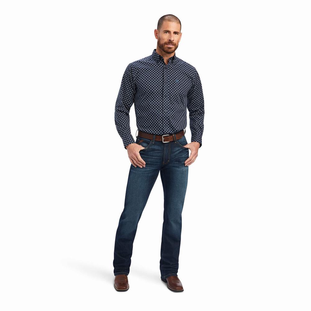 Men's Ariat Baker Stretch Fitted Shirts Blue | VXEM-98706