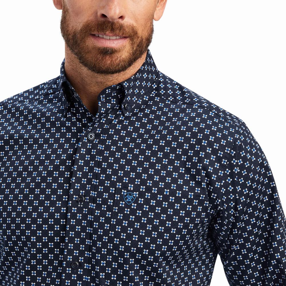 Men's Ariat Baker Stretch Fitted Shirts Blue | VXEM-98706