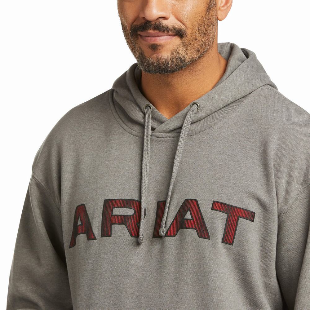 Men's Ariat Basic Hoodie Grey Red | RYHL-92538