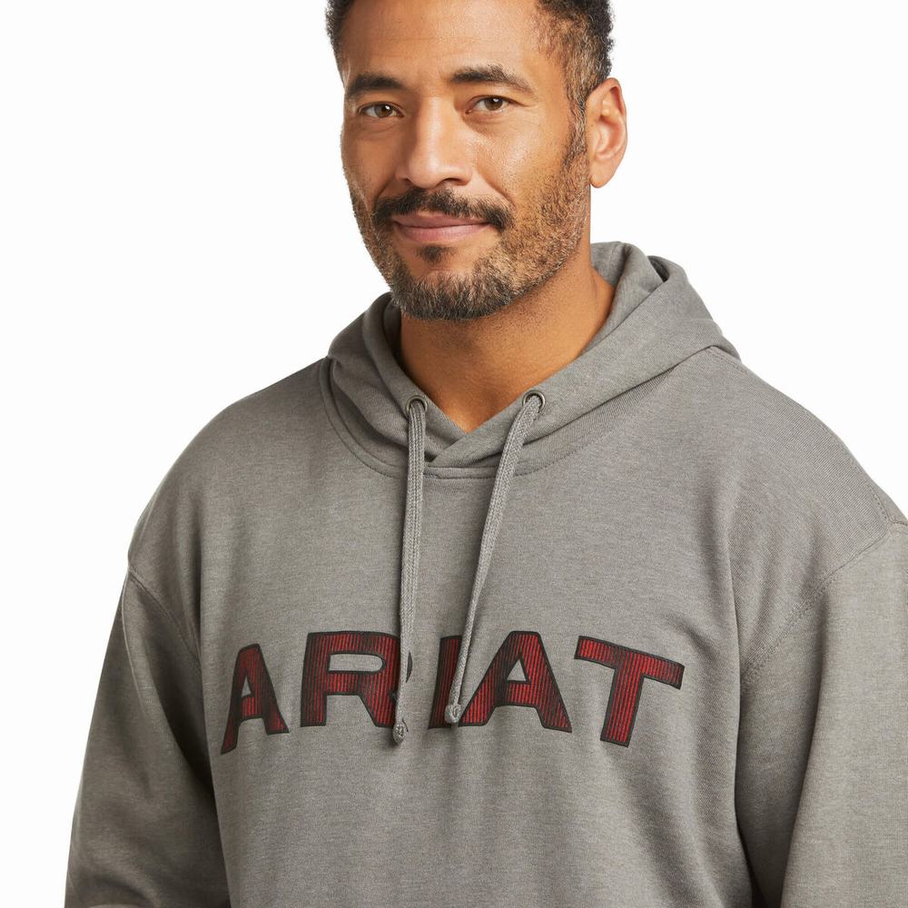 Men's Ariat Basic Hoodie Grey Red | RYHL-92538