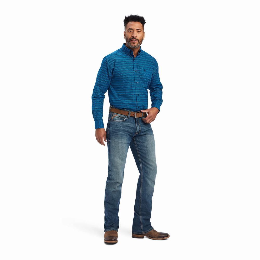 Men's Ariat Beasley Classic Fit Shirts Blue | DNVU-94826