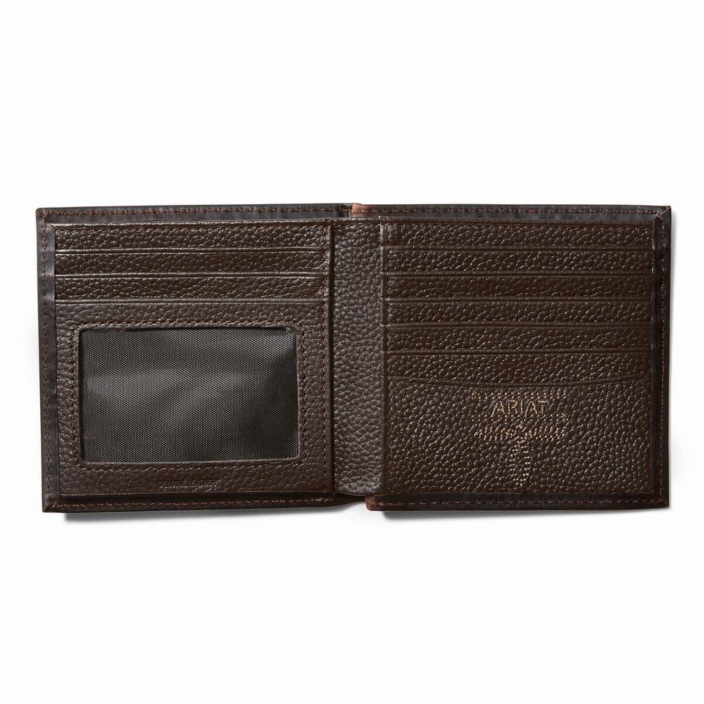 Men's Ariat Bifold Logo Wallets Dark Copper | IGAR-42803