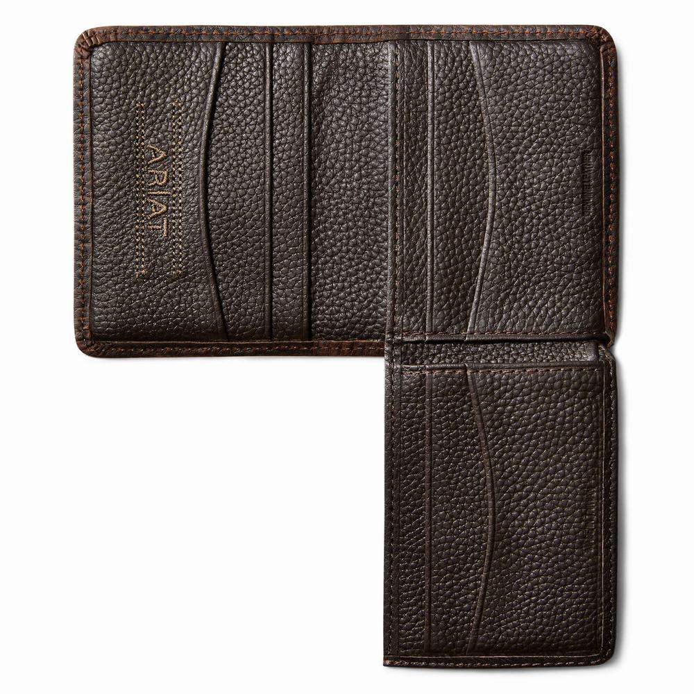 Men's Ariat Bifold Stacked Logo Wallets Brown | QFIS-26043