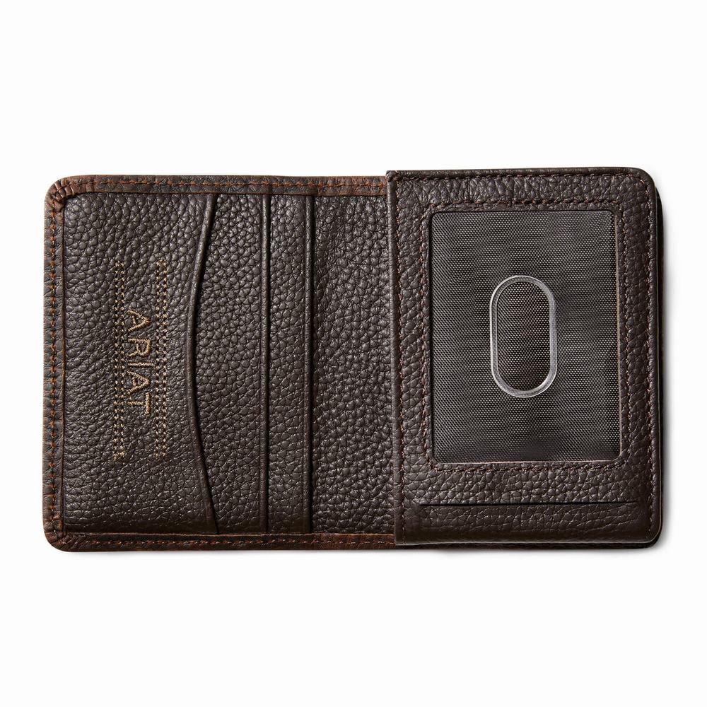 Men's Ariat Bifold Stacked Logo Wallets Brown | QFIS-26043