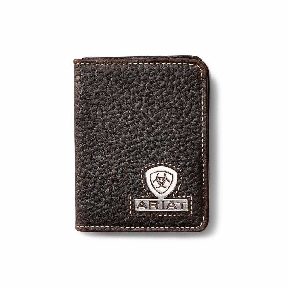 Men\'s Ariat Bifold Stacked Logo Wallets Brown | QFIS-26043