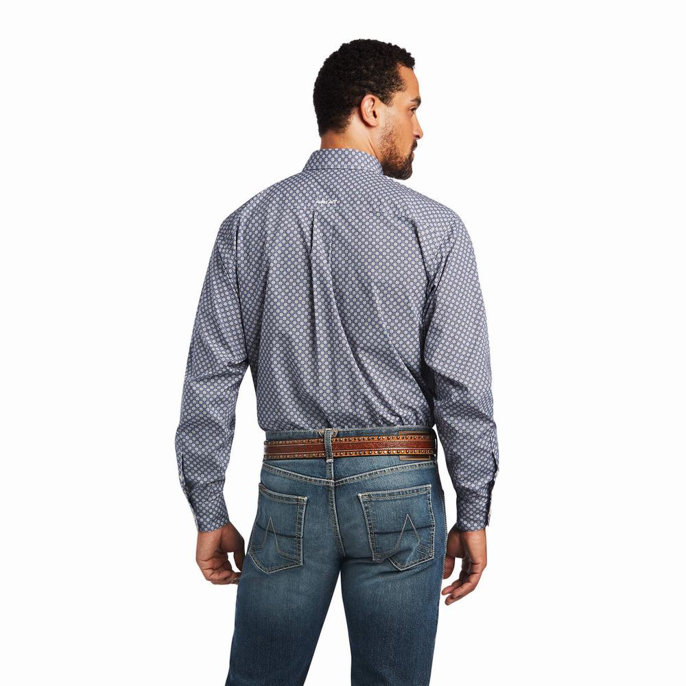 Men's Ariat Bo Classic Fit Shirts Dark Grey Blue | PLKU-87540