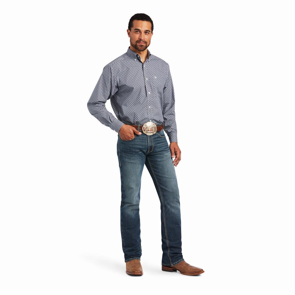 Men's Ariat Bo Classic Fit Shirts Dark Grey Blue | PLKU-87540