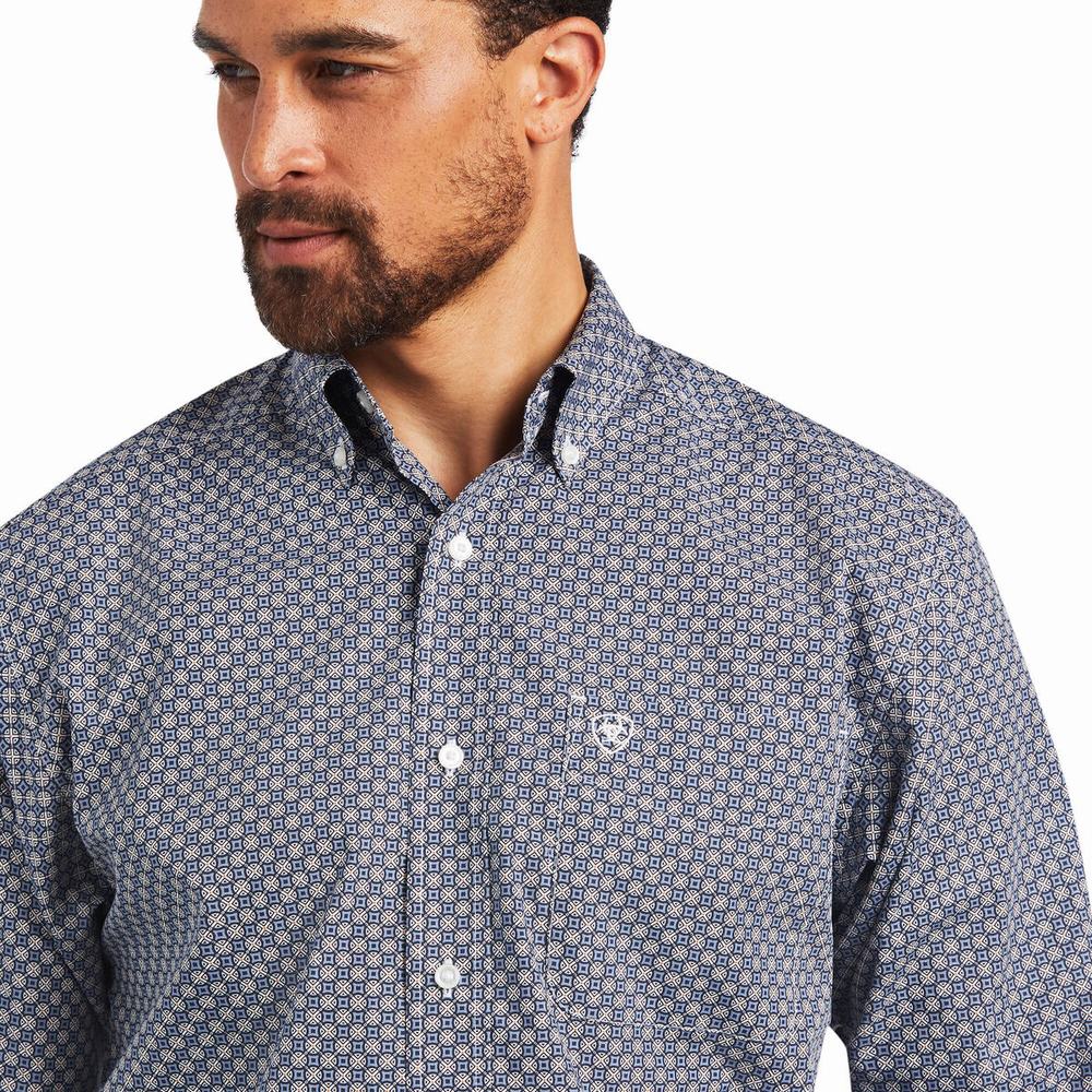 Men's Ariat Bo Classic Fit Shirts Dark Grey Blue | PLKU-87540