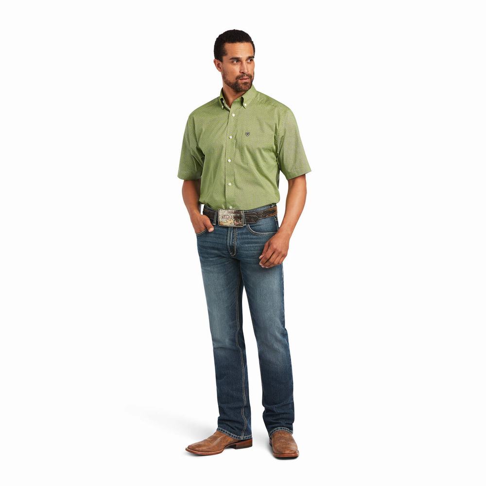 Men's Ariat Branson Stretch Classic Fit Shirts Green | RAKI-58473