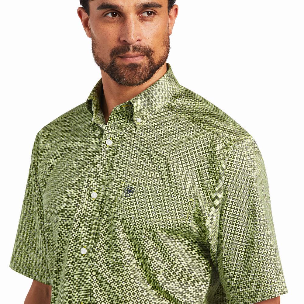 Men's Ariat Branson Stretch Classic Fit Shirts Green | RAKI-58473