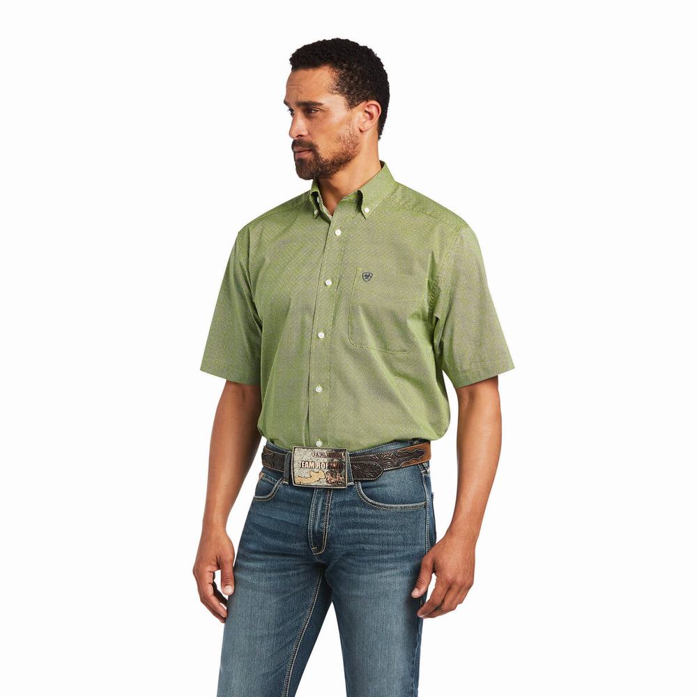 Men\'s Ariat Branson Stretch Classic Fit Shirts Green | RAKI-58473