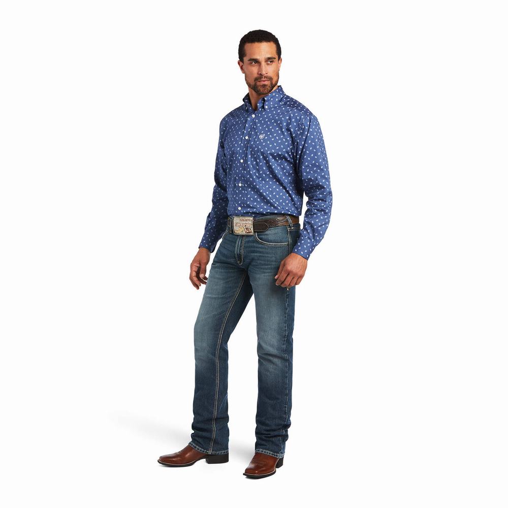 Men's Ariat Brycen Stretch Classic Fit Shirts Dark Grey Blue | JZCQ-06715