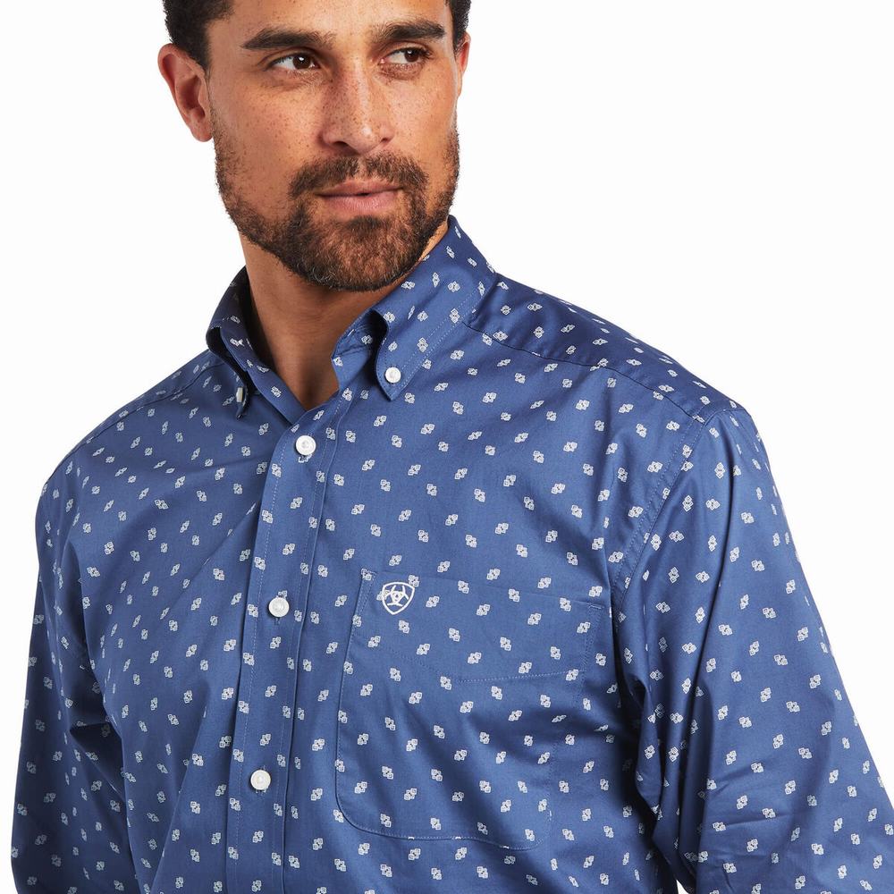 Men's Ariat Brycen Stretch Classic Fit Shirts Dark Grey Blue | JZCQ-06715