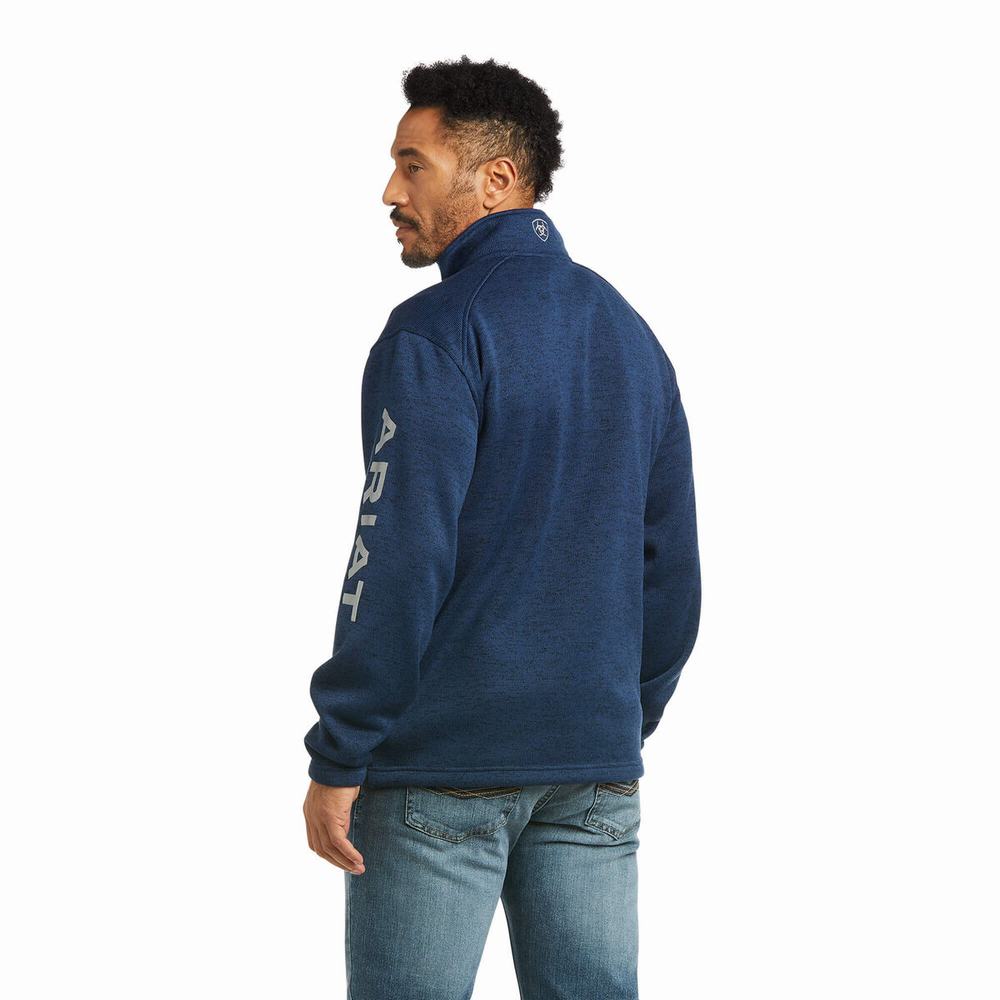 Men's Ariat Caldwell Logo Full Zip Hoodie Indigo | HENU-61457