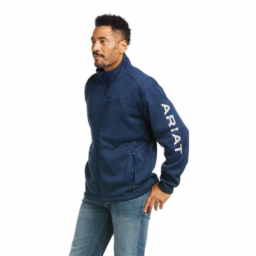 Men\'s Ariat Caldwell Logo Full Zip Hoodie Indigo | HENU-61457