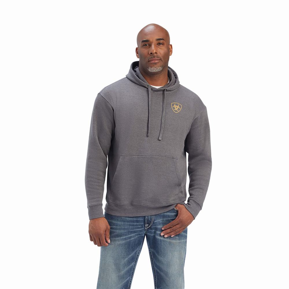 Men\'s Ariat Camo Flag Hoodie Grey | HWJR-78420