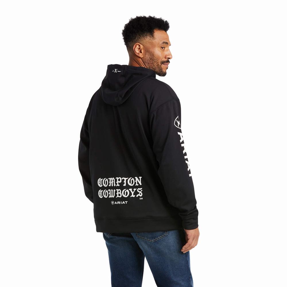 Men's Ariat Compton Cowboys Tek Hoodie Black | YPXU-21387