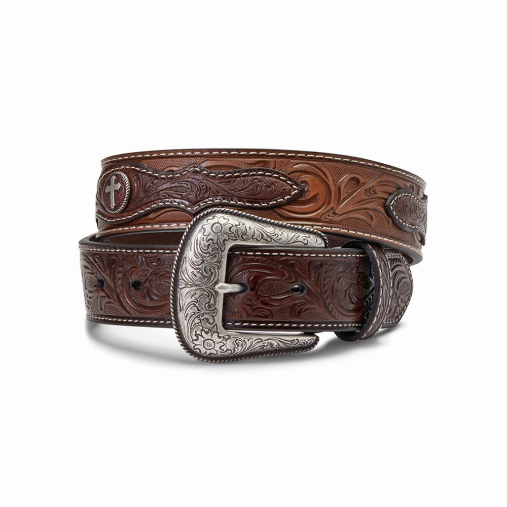 Men\'s Ariat Cross Medallion Belts Brown | VCWZ-16792