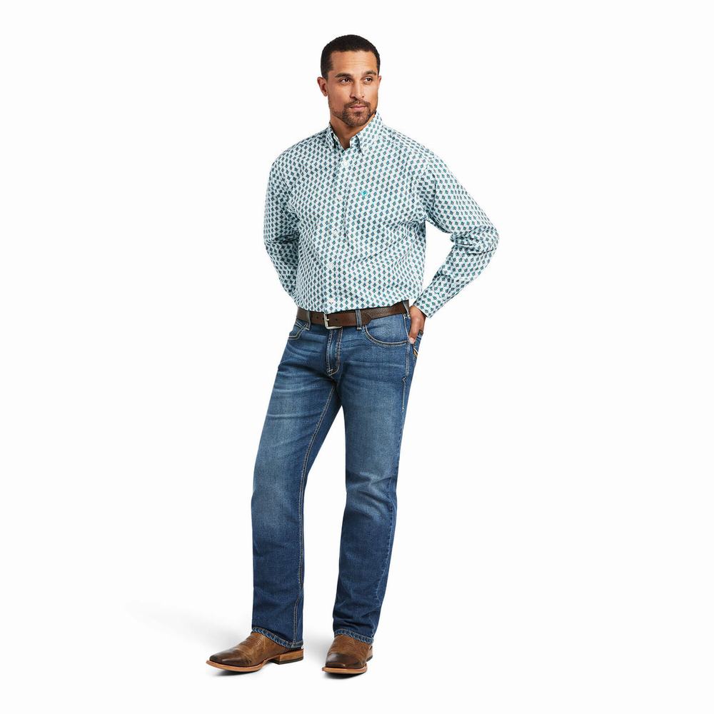 Men's Ariat Derek Classic Fit Shirts White | FVHI-12459