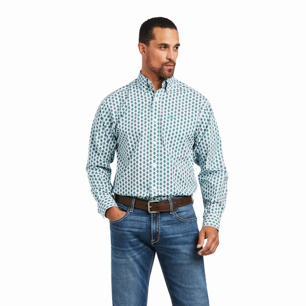 Men\'s Ariat Derek Classic Fit Shirts White | FVHI-12459