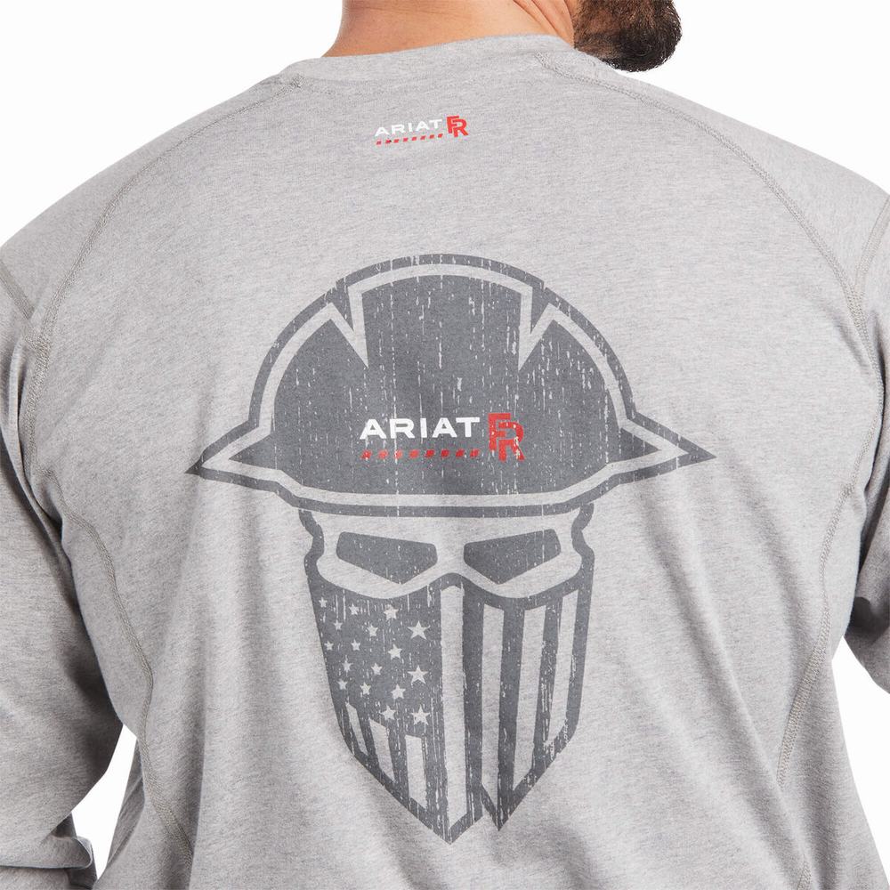 Men's Ariat FR Air Full Cover Graphic Shirts Grey | YDOP-16493