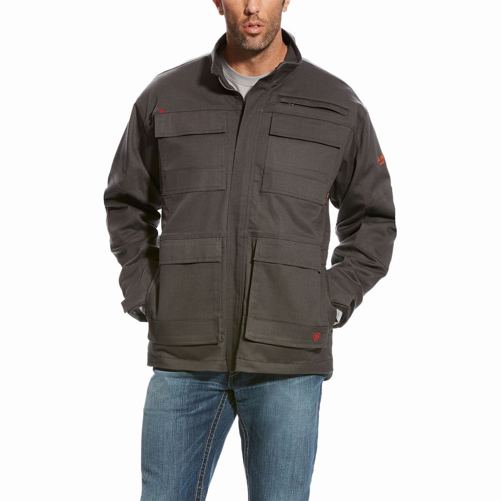 Men\'s Ariat FR Canvas Stretch Jackets Dark Grey | MRDP-31640