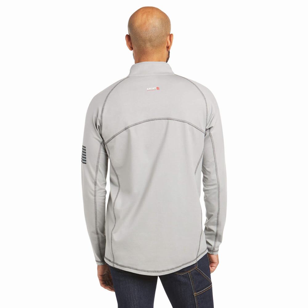 Men's Ariat FR Combat Stretch Patriot 1/4 Zip Shirts Silver | EZGM-13052