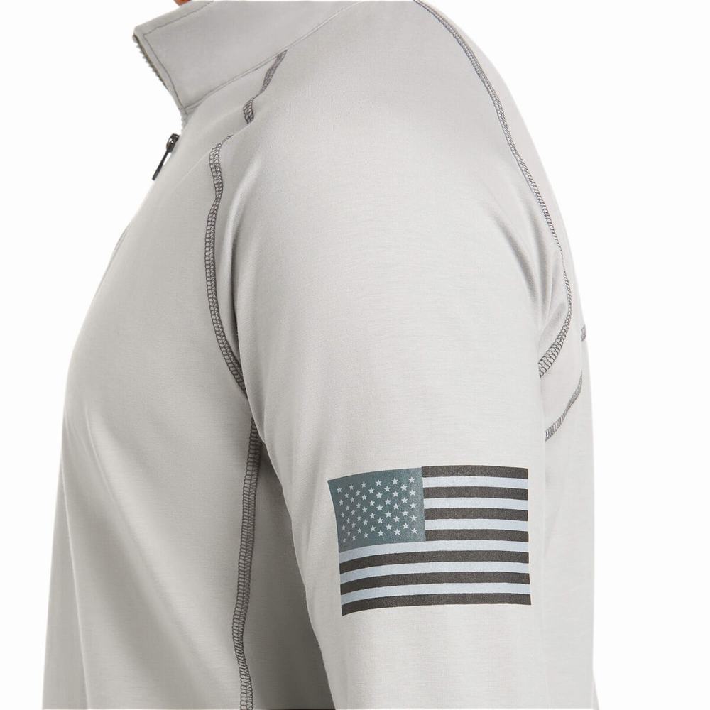 Men's Ariat FR Combat Stretch Patriot 1/4 Zip Shirts Silver | EZGM-13052