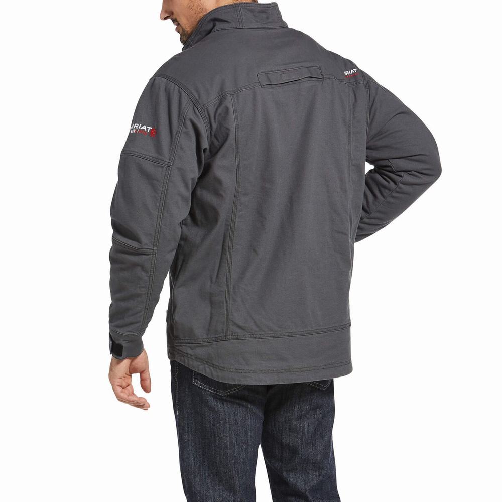 Men's Ariat FR DuraLight Stretch Canvas Field Jackets Grey | OKAJ-38146