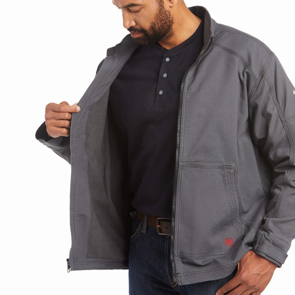 Men's Ariat FR DuraLight Stretch Canvas Field Jackets Grey | OKAJ-38146