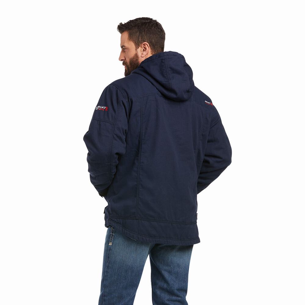 Men's Ariat FR DuraLight Stretch Canvas Jackets Navy | OXJQ-45862