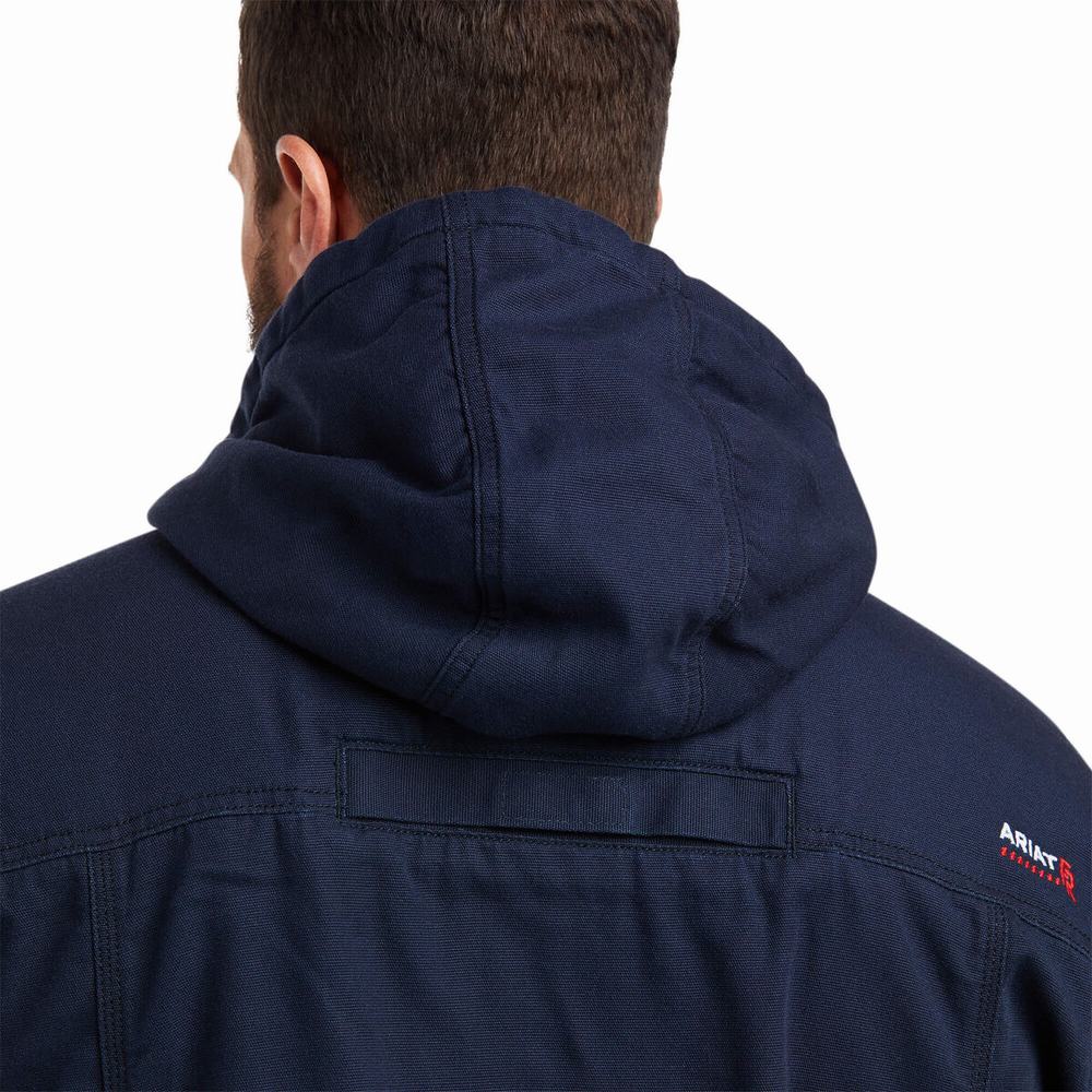 Men's Ariat FR DuraLight Stretch Canvas Jackets Navy | OXJQ-45862