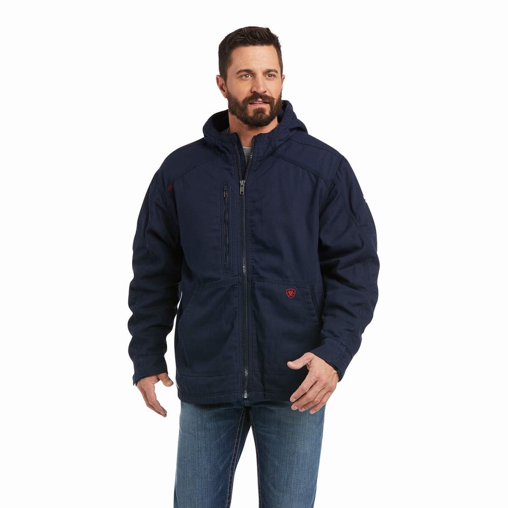 Men\'s Ariat FR DuraLight Stretch Canvas Jackets Navy | OXJQ-45862