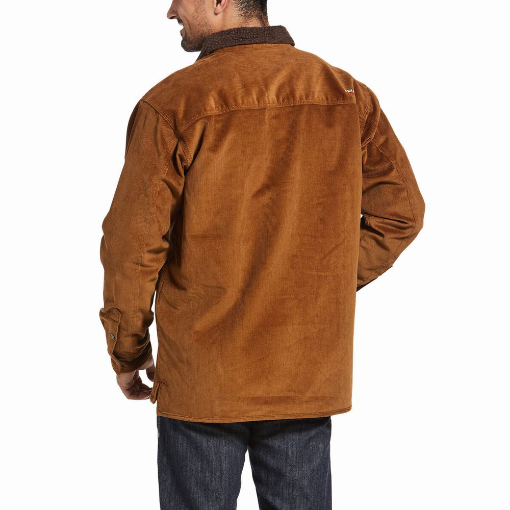 Men's Ariat FR DuraStretch Sherpa-lined Corduroy Jackets Brown | EORY-68547