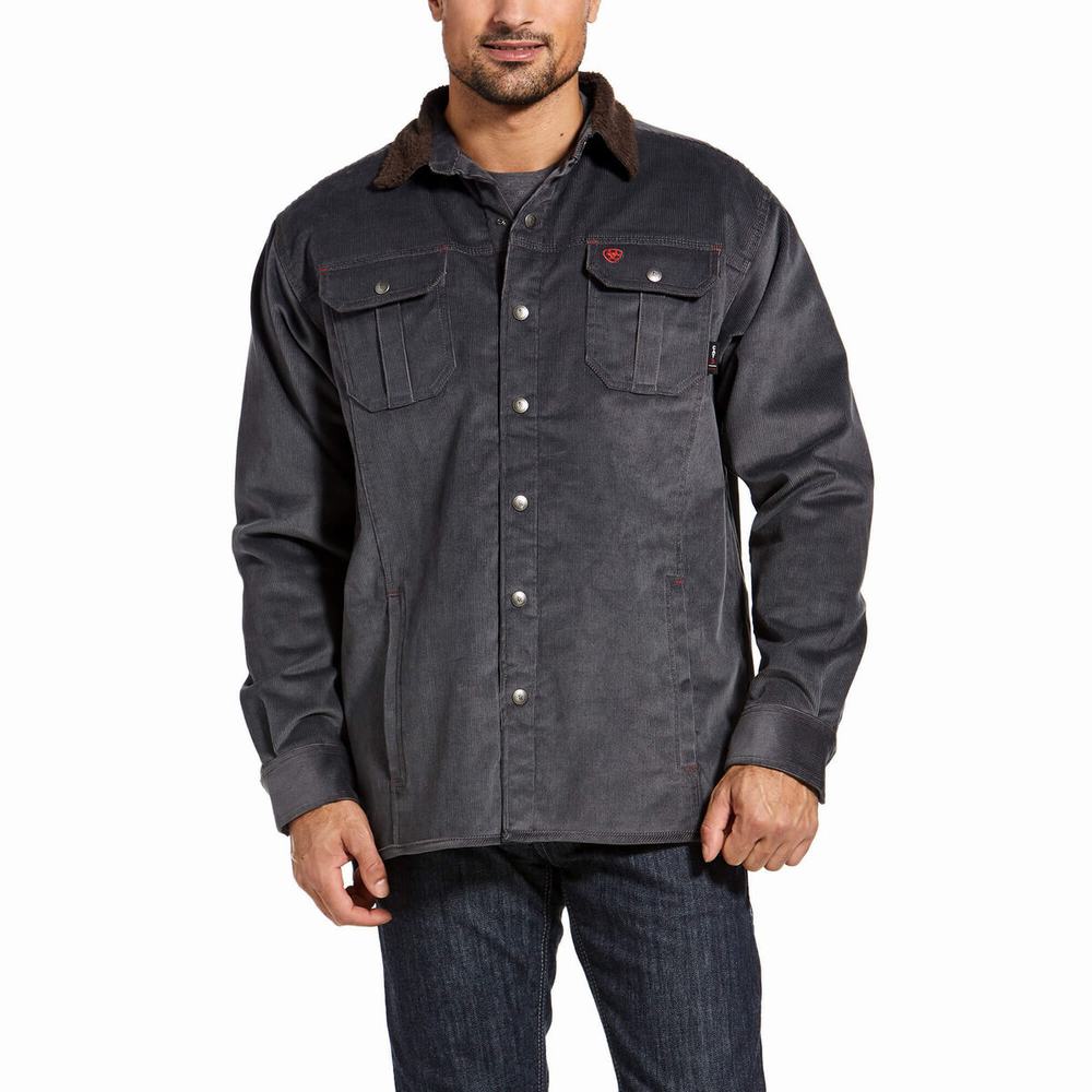 Men\'s Ariat FR DuraStretch Sherpa-lined Corduroy Jackets Grey | RSCQ-71630