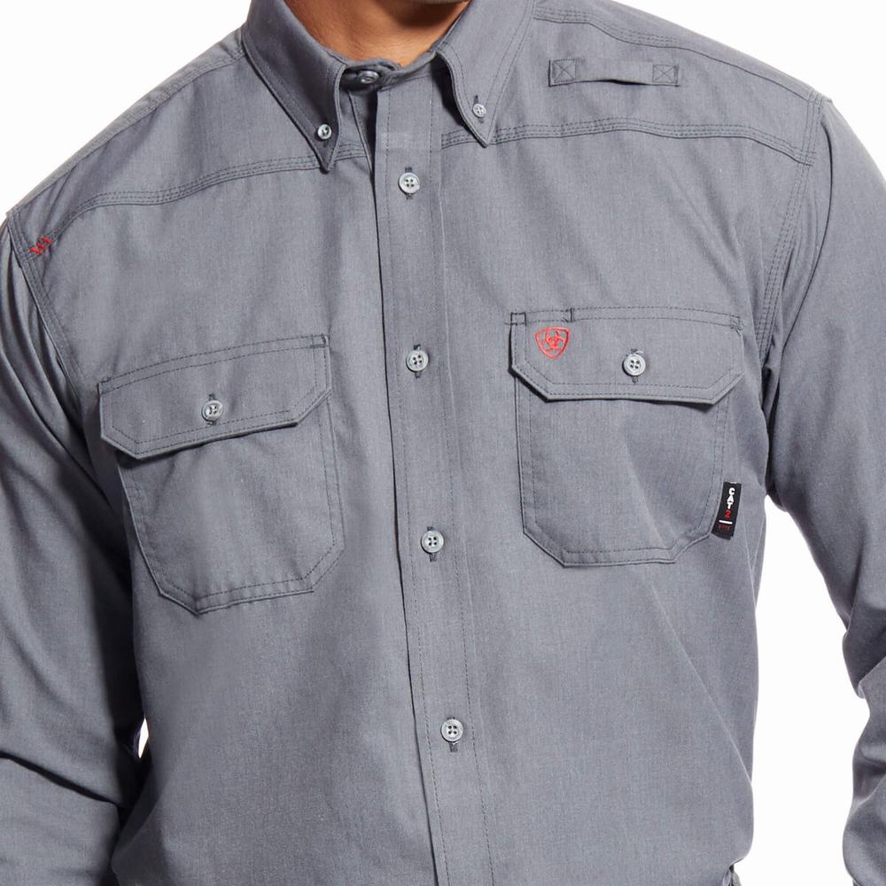 Men's Ariat FR Featherlight Shirts Grey | ZAMX-20368