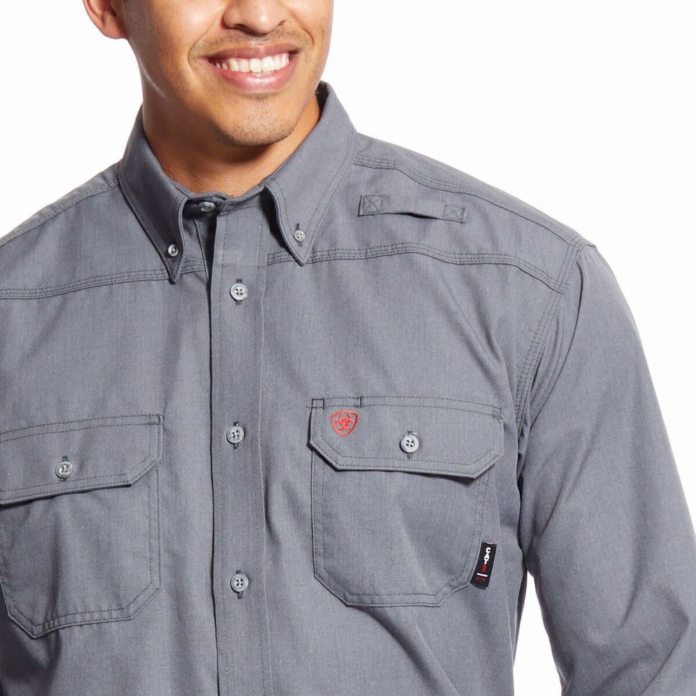 Men's Ariat FR Featherlight Shirts Grey | ZAMX-20368