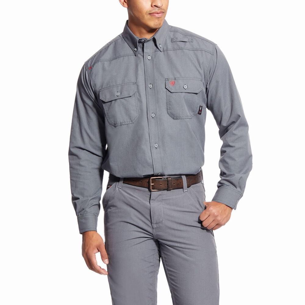 Men\'s Ariat FR Featherlight Shirts Grey | ZAMX-20368