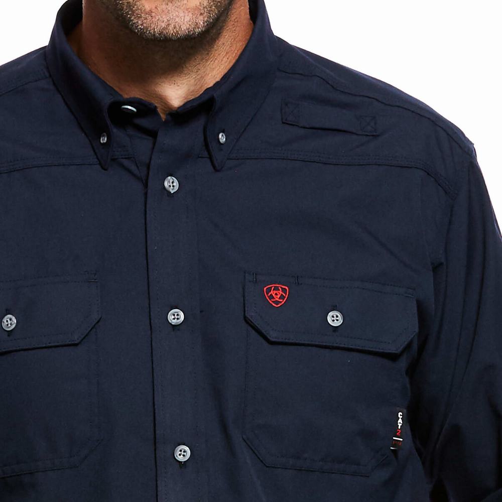 Men's Ariat FR Featherlight Shirts Navy | MJEZ-89107