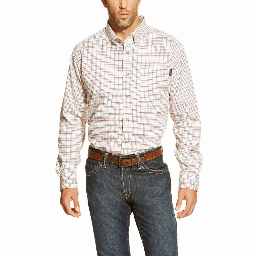 Men\'s Ariat FR Gauge Shirts White Multicolor | ZNJF-56780