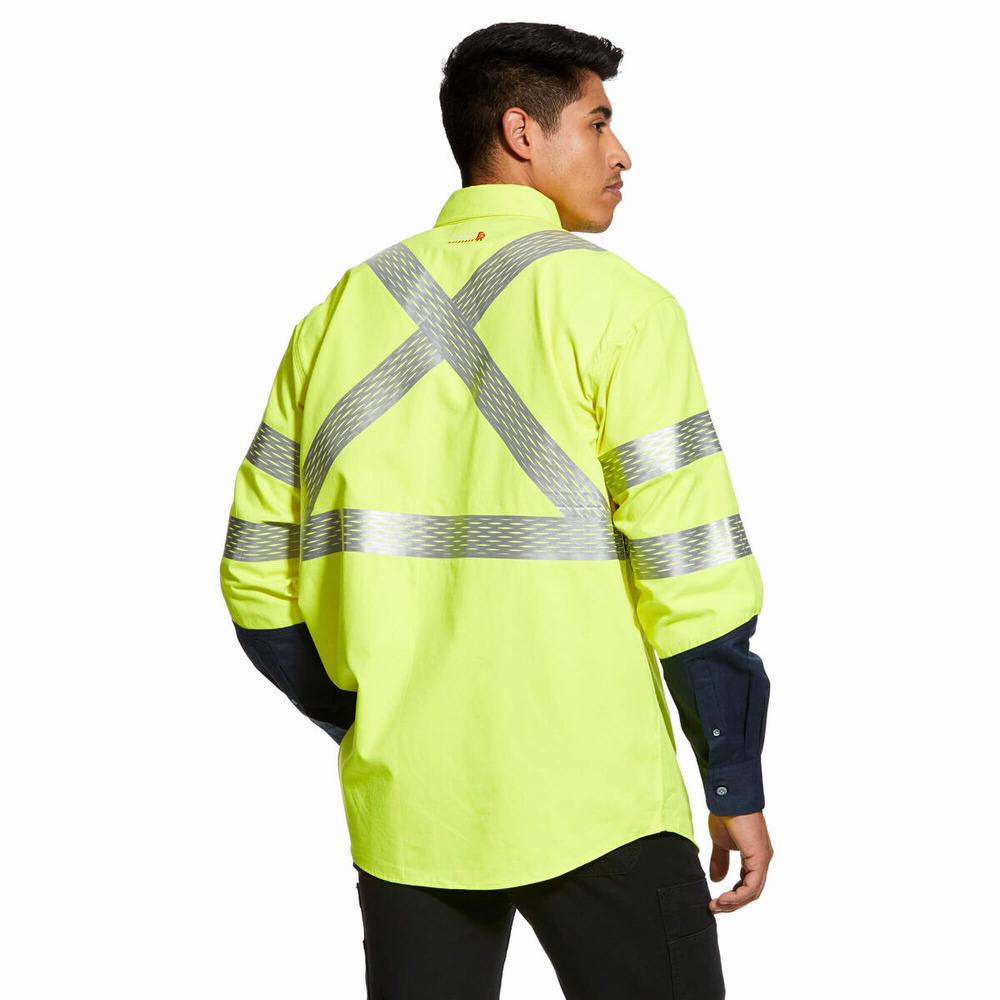 Men's Ariat FR Hi-Vis Shirts Yellow | JEDR-27195