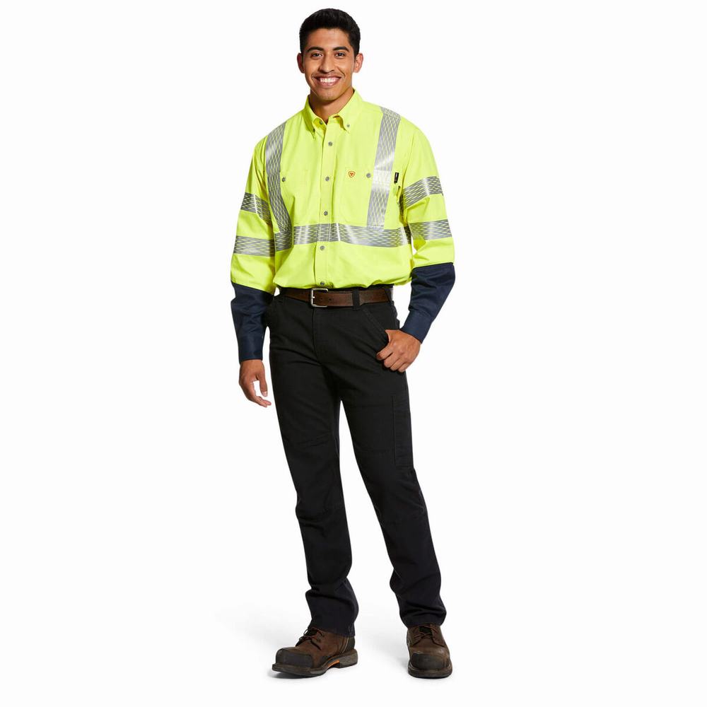 Men's Ariat FR Hi-Vis Shirts Yellow | JEDR-27195