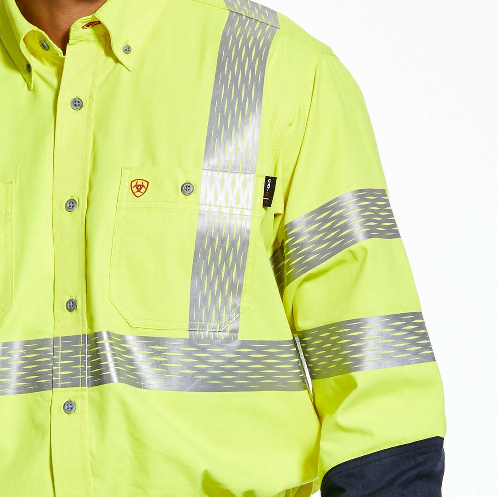 Men's Ariat FR Hi-Vis Shirts Yellow | JEDR-27195