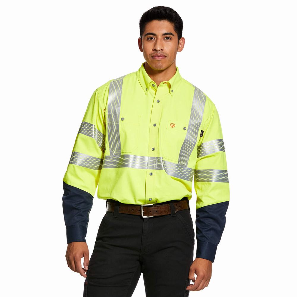 Men\'s Ariat FR Hi-Vis Shirts Yellow | JEDR-27195