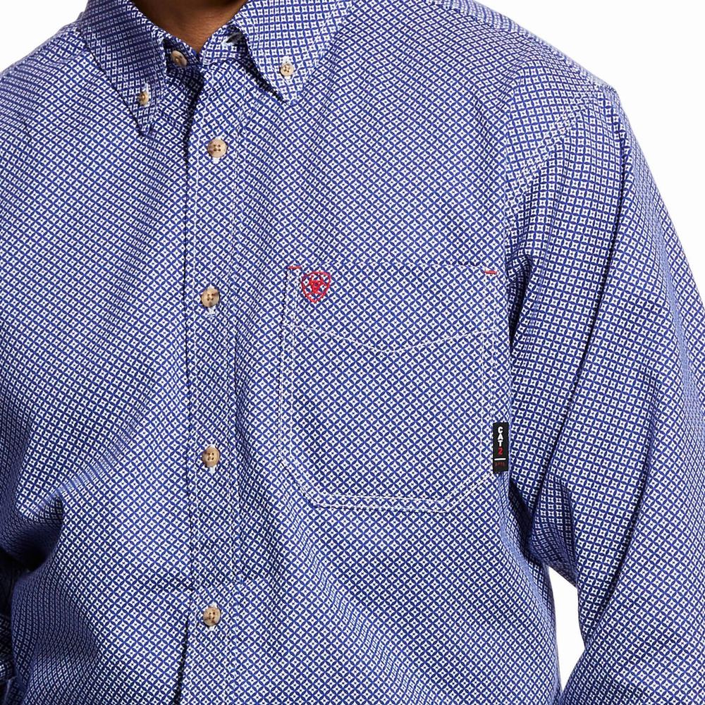 Men's Ariat FR Liberty Shirts Deep Blue | TXBR-72054