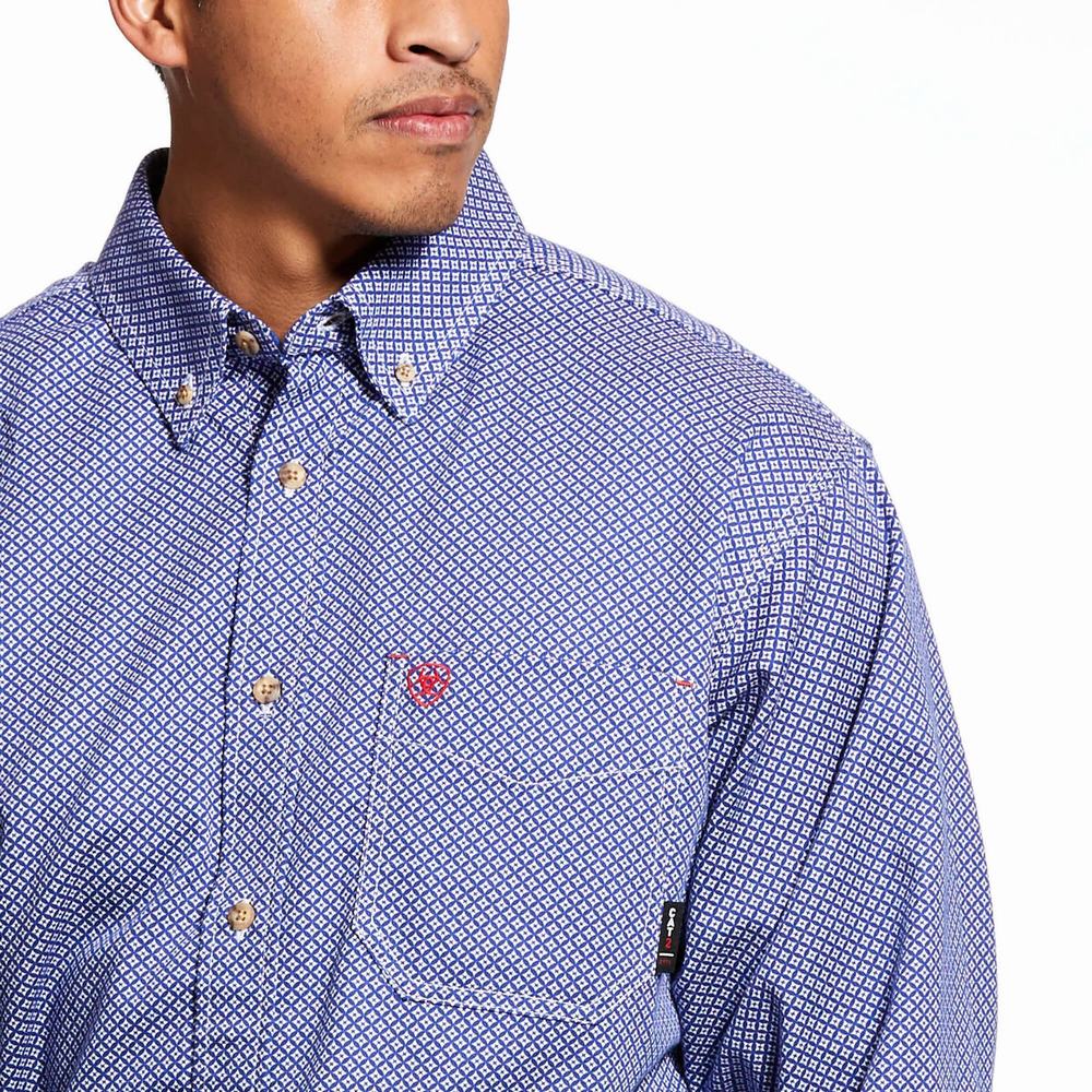 Men's Ariat FR Liberty Shirts Deep Blue | TXBR-72054