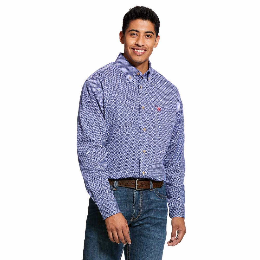 Men\'s Ariat FR Liberty Shirts Deep Blue | TXBR-72054