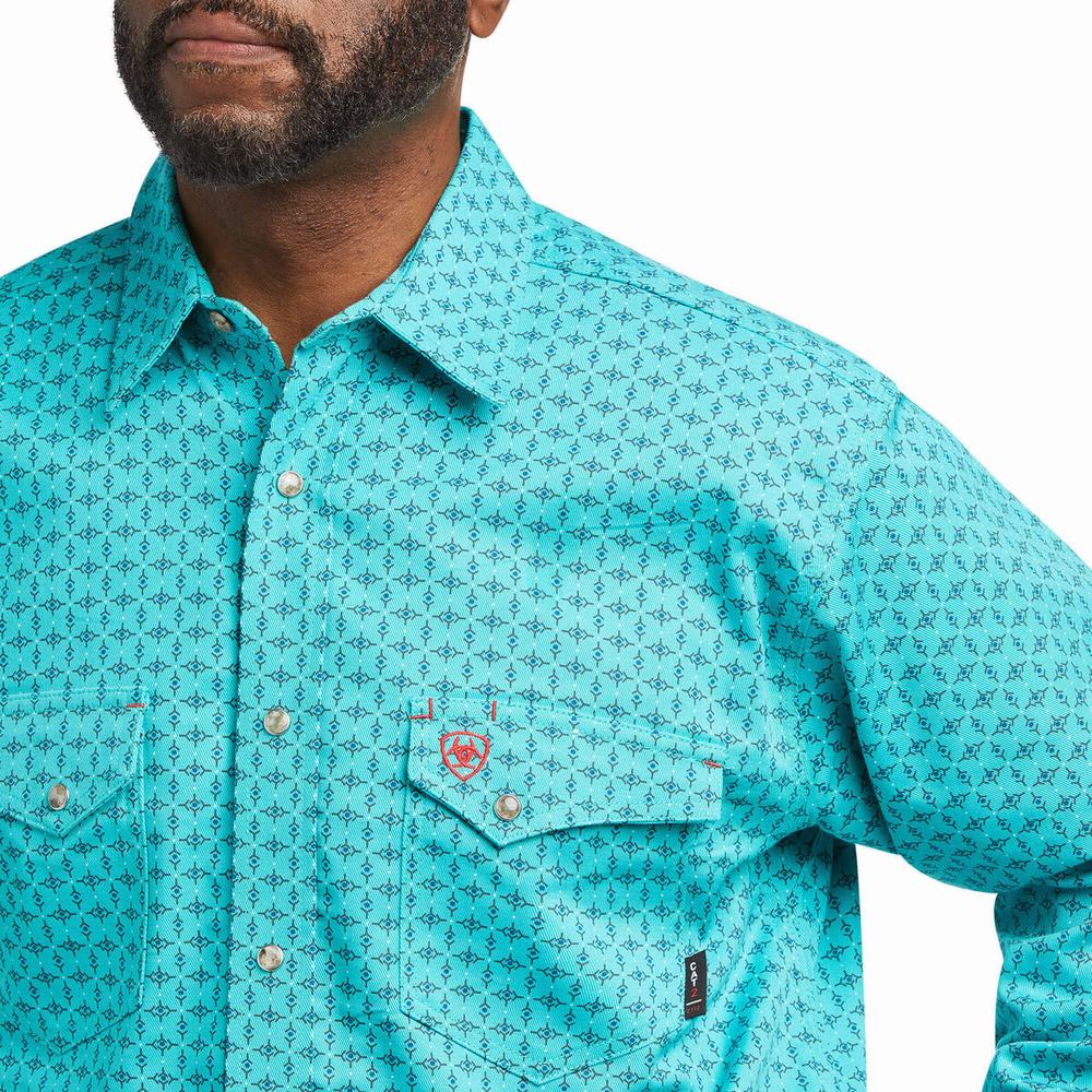 Men's Ariat FR Lopez Snap Shirts Blue | LNRE-21054